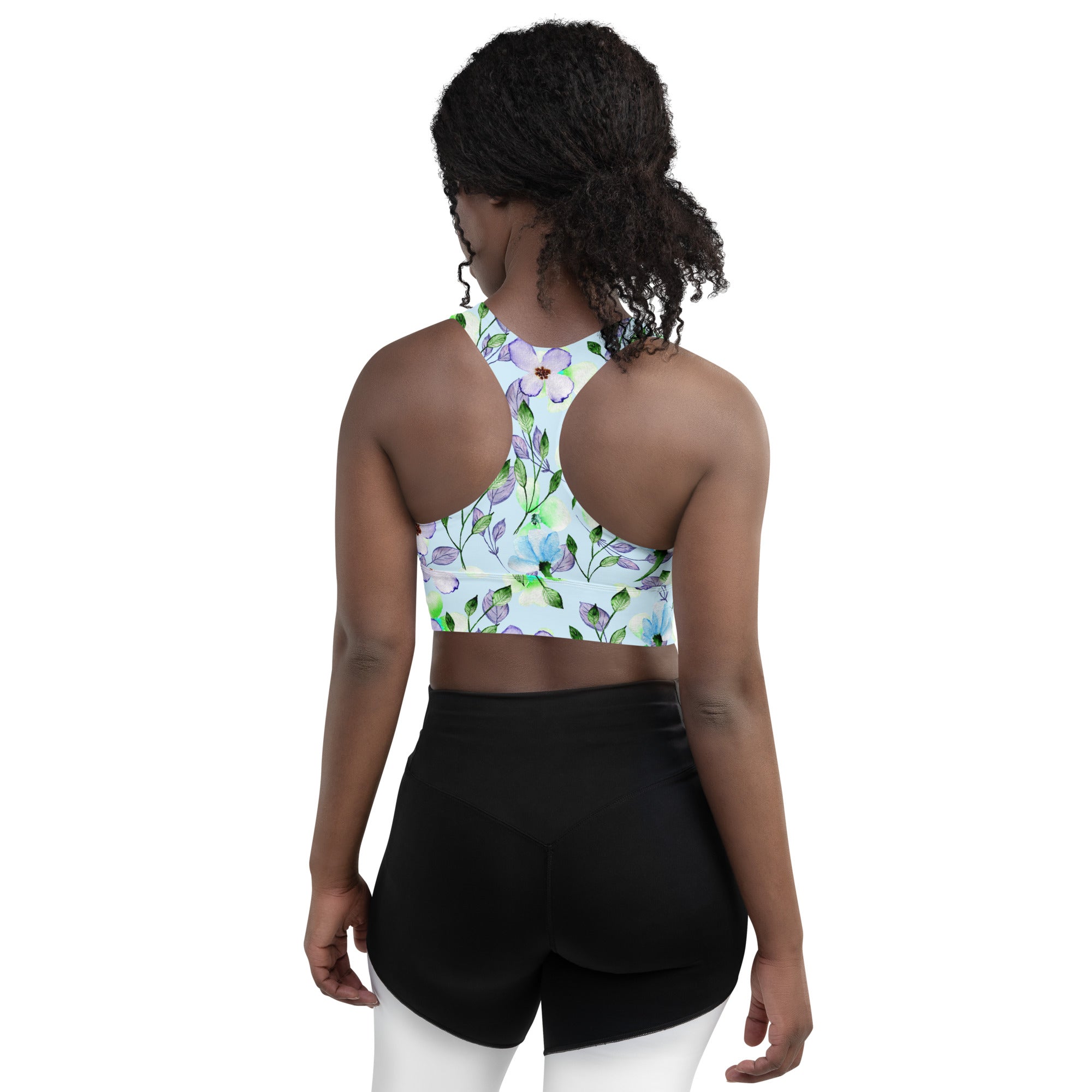 Longline sports bra- Summer Flowers Blue