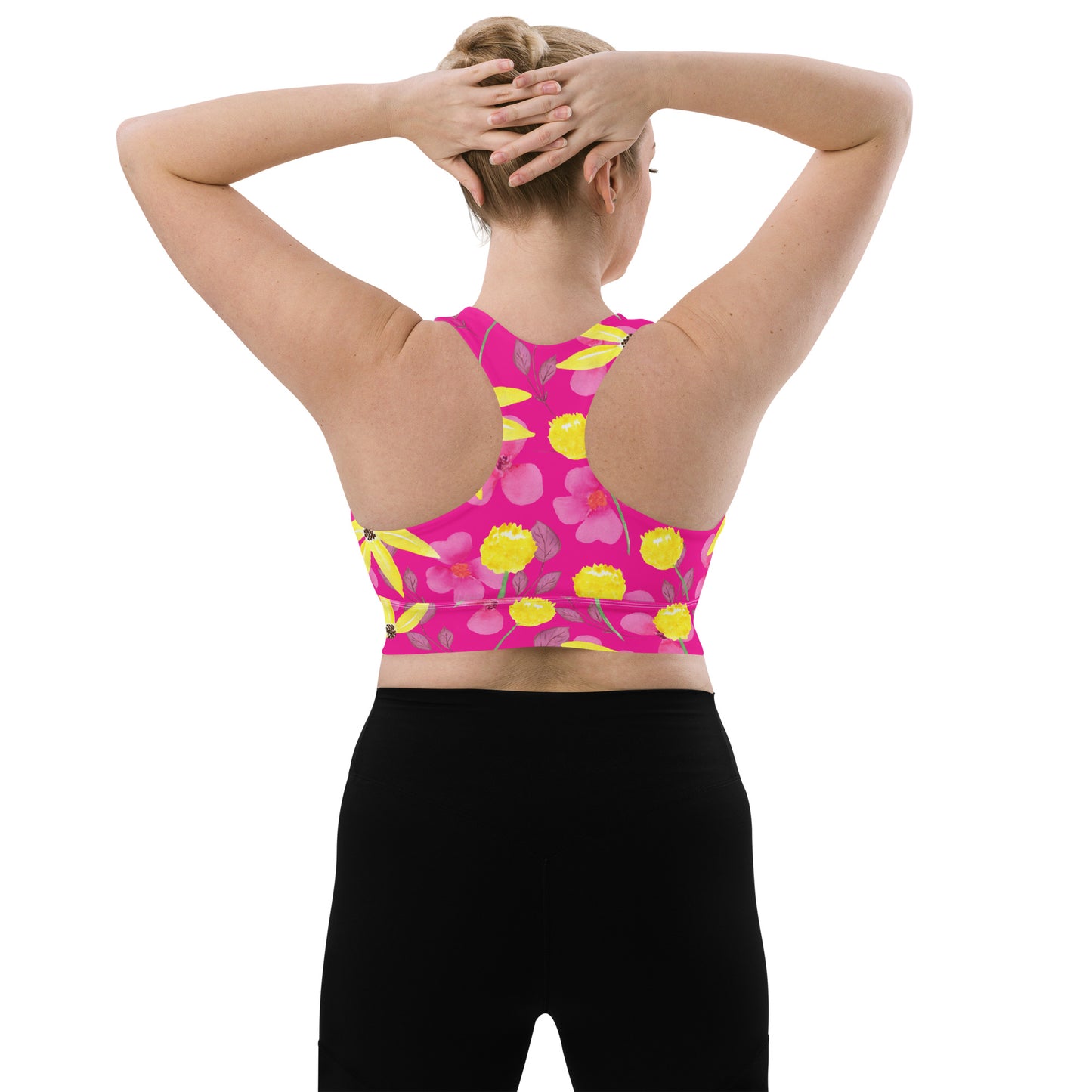 Longline sports bra- Summer Flowers Red