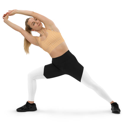 Longline sports bra- White and Orange Stripes