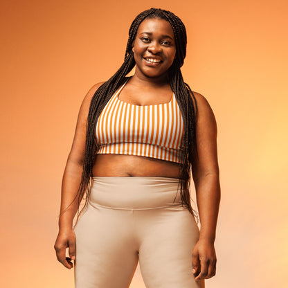 Longline sports bra- White and Orange Stripes