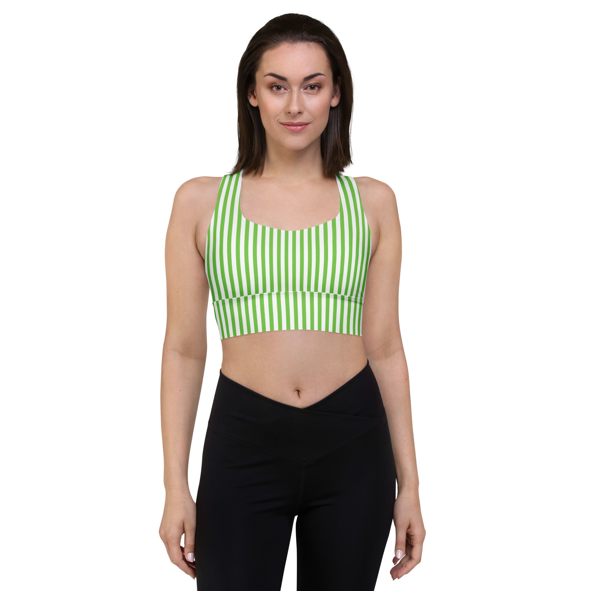 Longline sports bra- White and Green Stripes