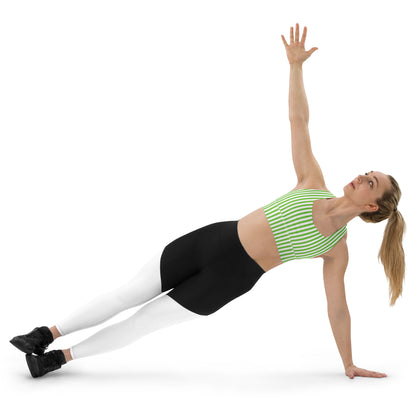 Longline sports bra- White and Green Stripes