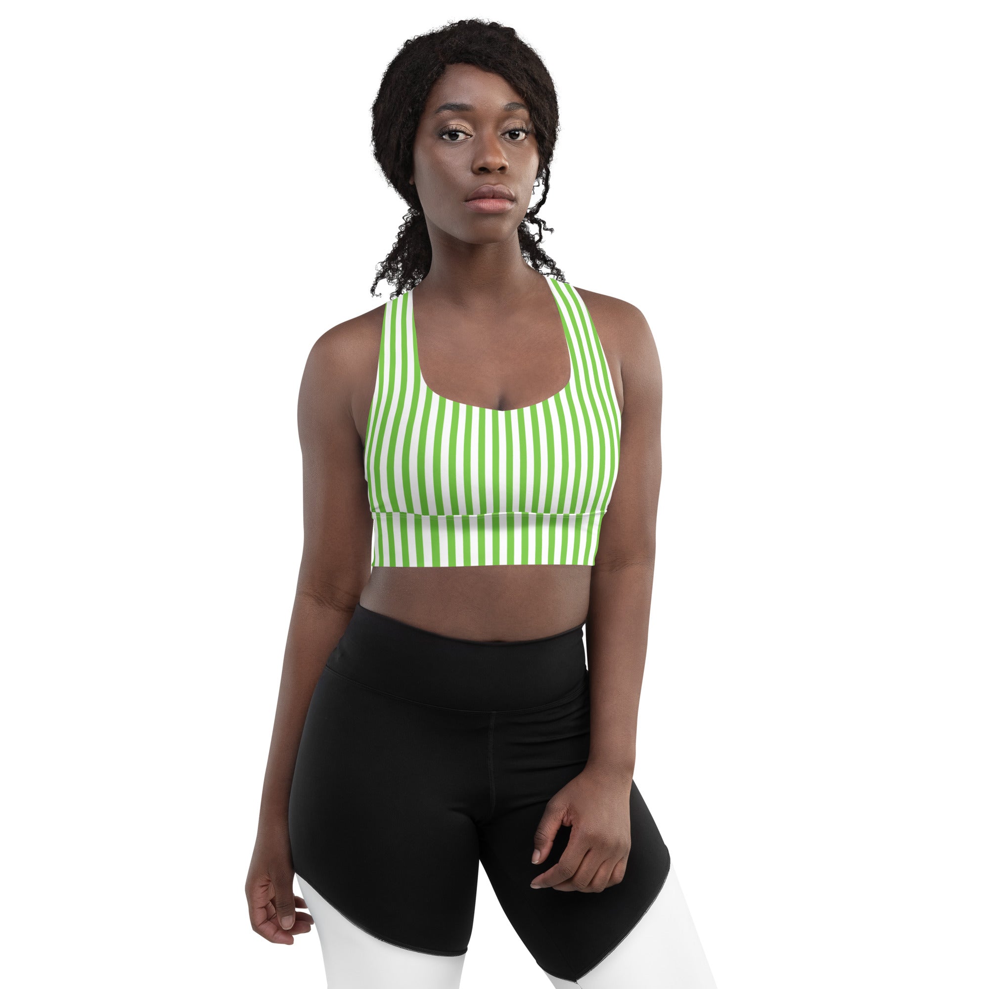 Longline sports bra- White and Green Stripes