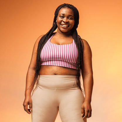 Longline sports bra- White and Pink Stripes