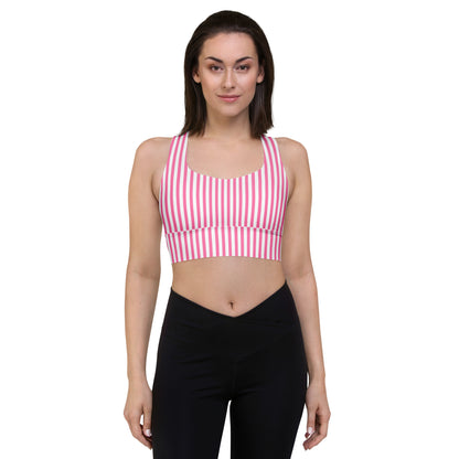Longline sports bra- White and Pink Stripes
