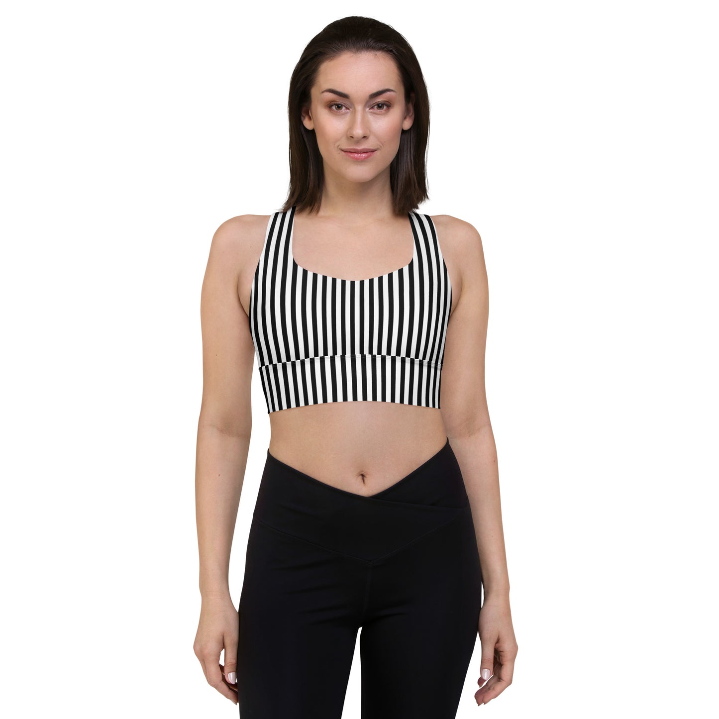 Longline sports bra- Black and White Stripes