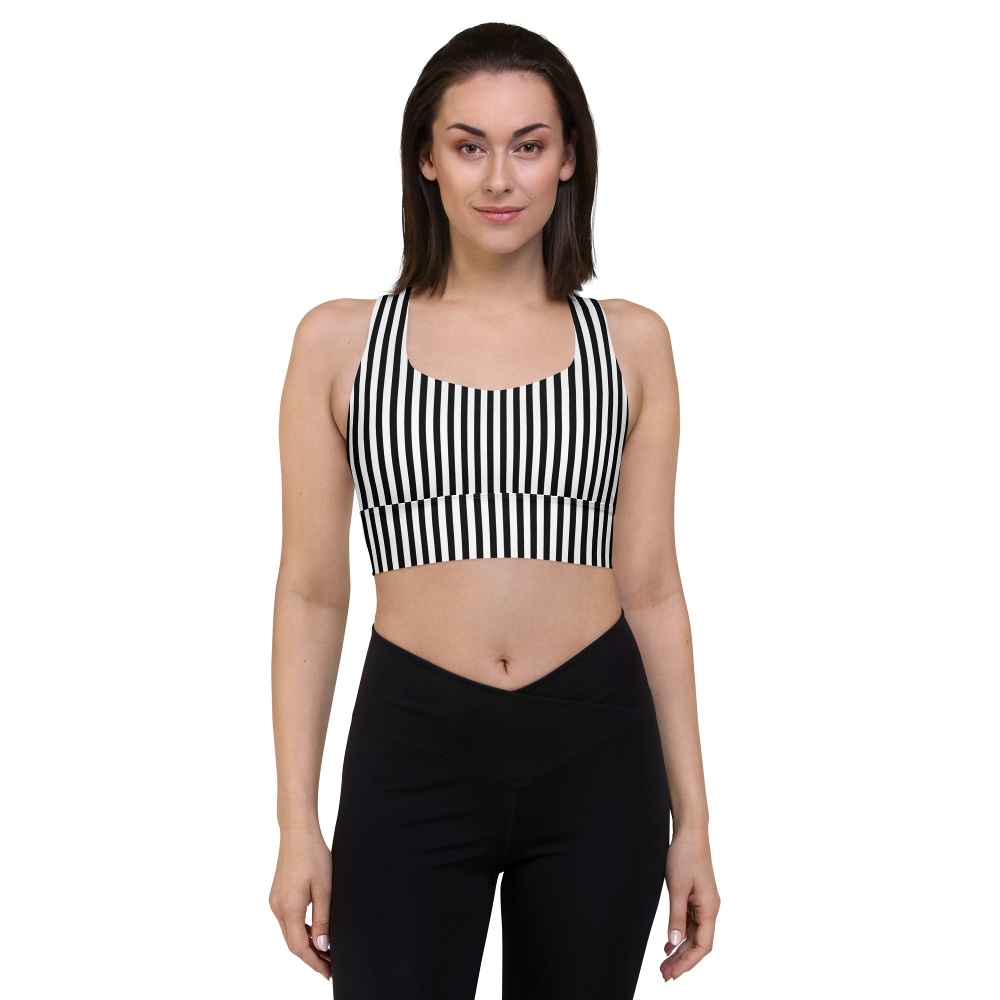 Longline sports bra- Black and White Stripes