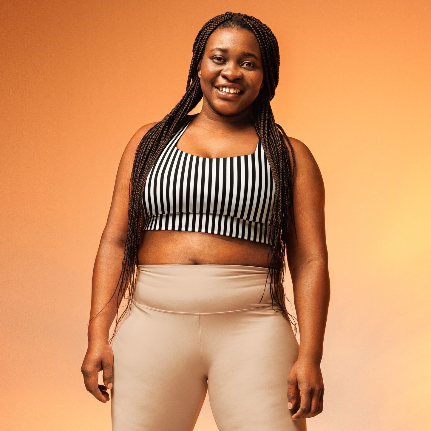Longline sports bra- Black and White Stripes
