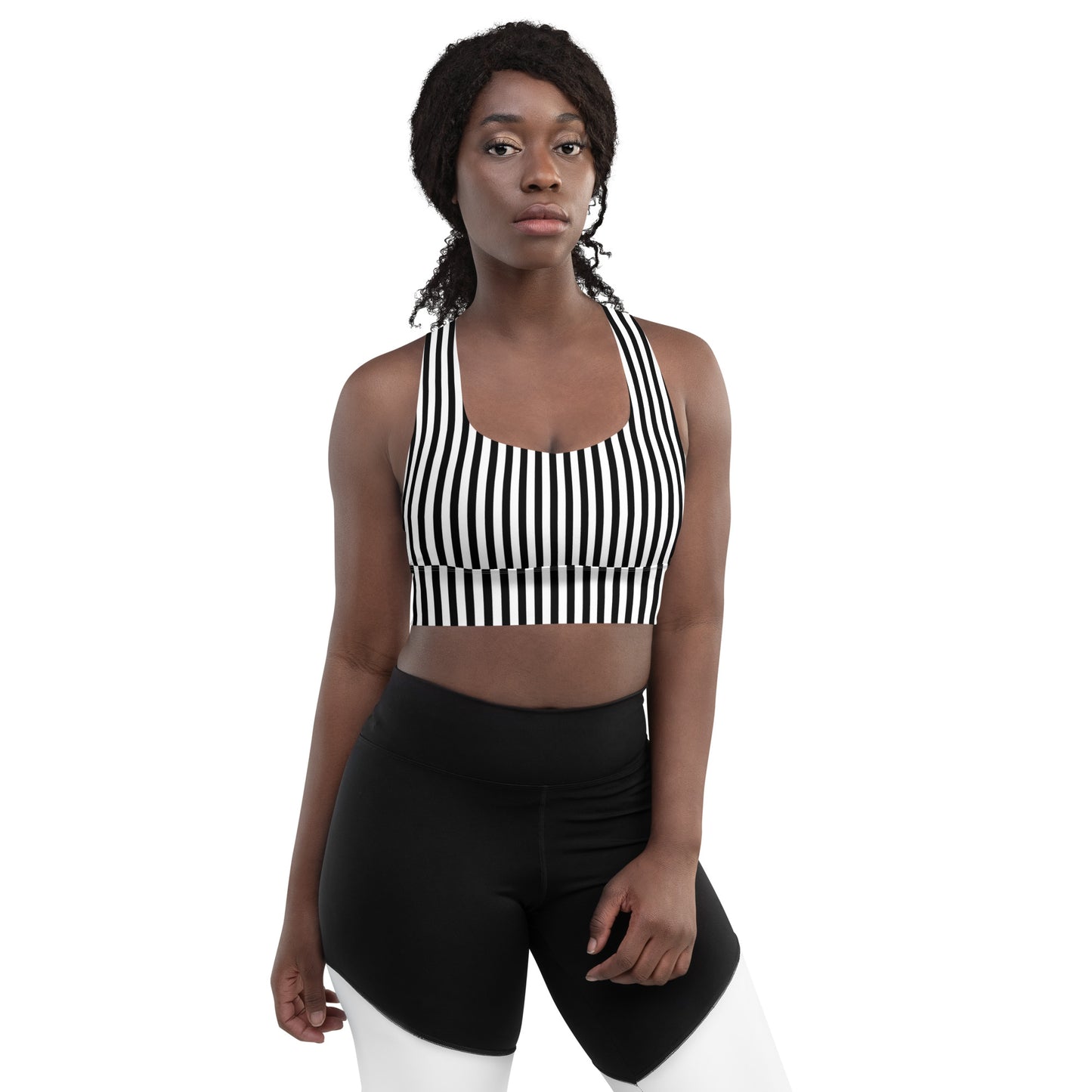 Longline sports bra- Black and White Stripes