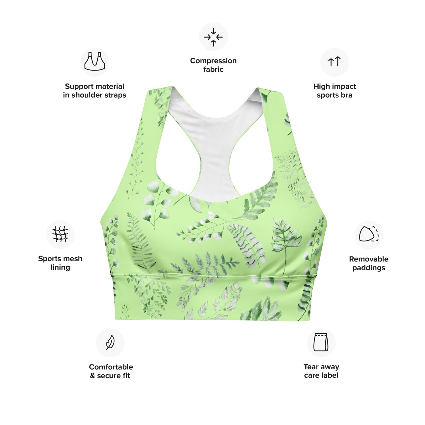 Longline sports bra- Green Fern