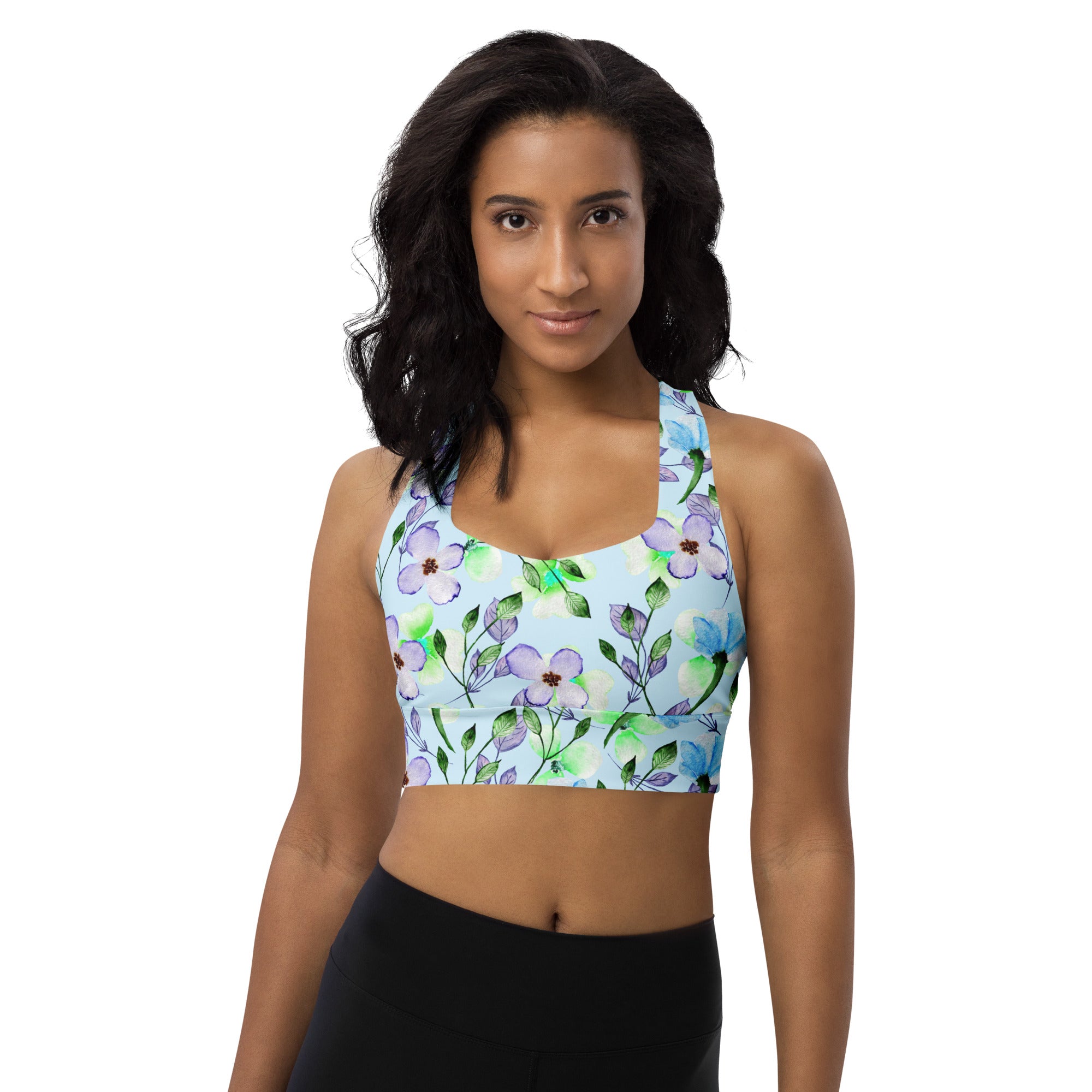 Longline sports bra- Summer Flowers Blue