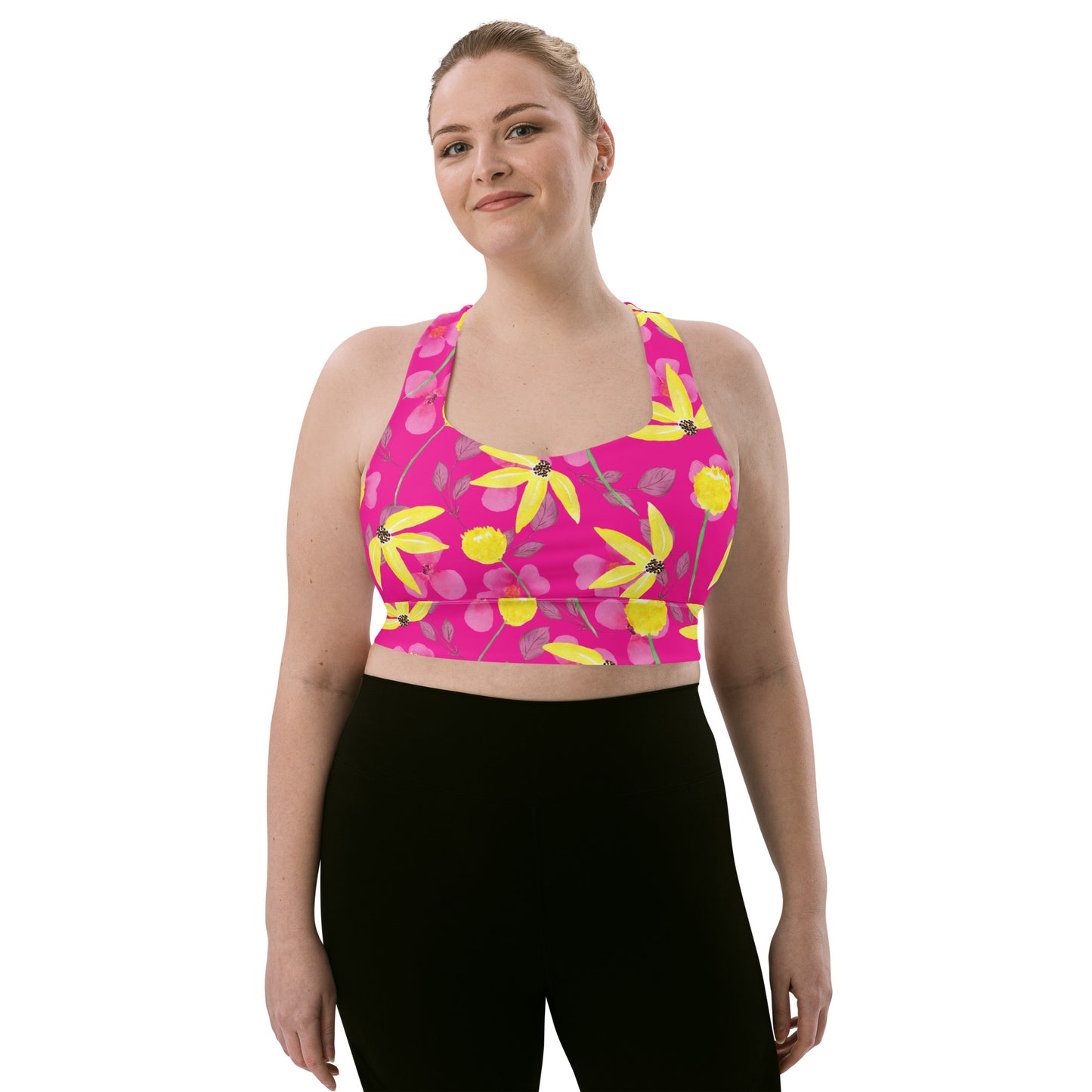 Longline sports bra- Summer Flowers Red