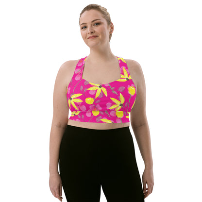 Longline sports bra- Summer Flowers Red