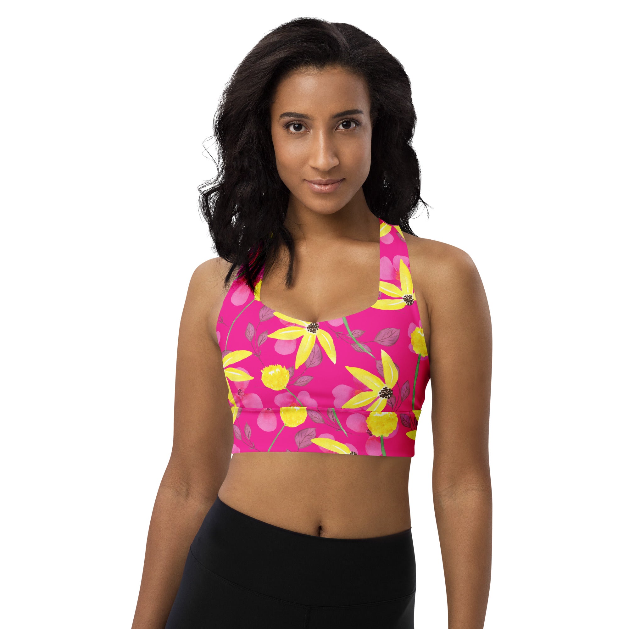 Longline sports bra- Summer Flowers Red