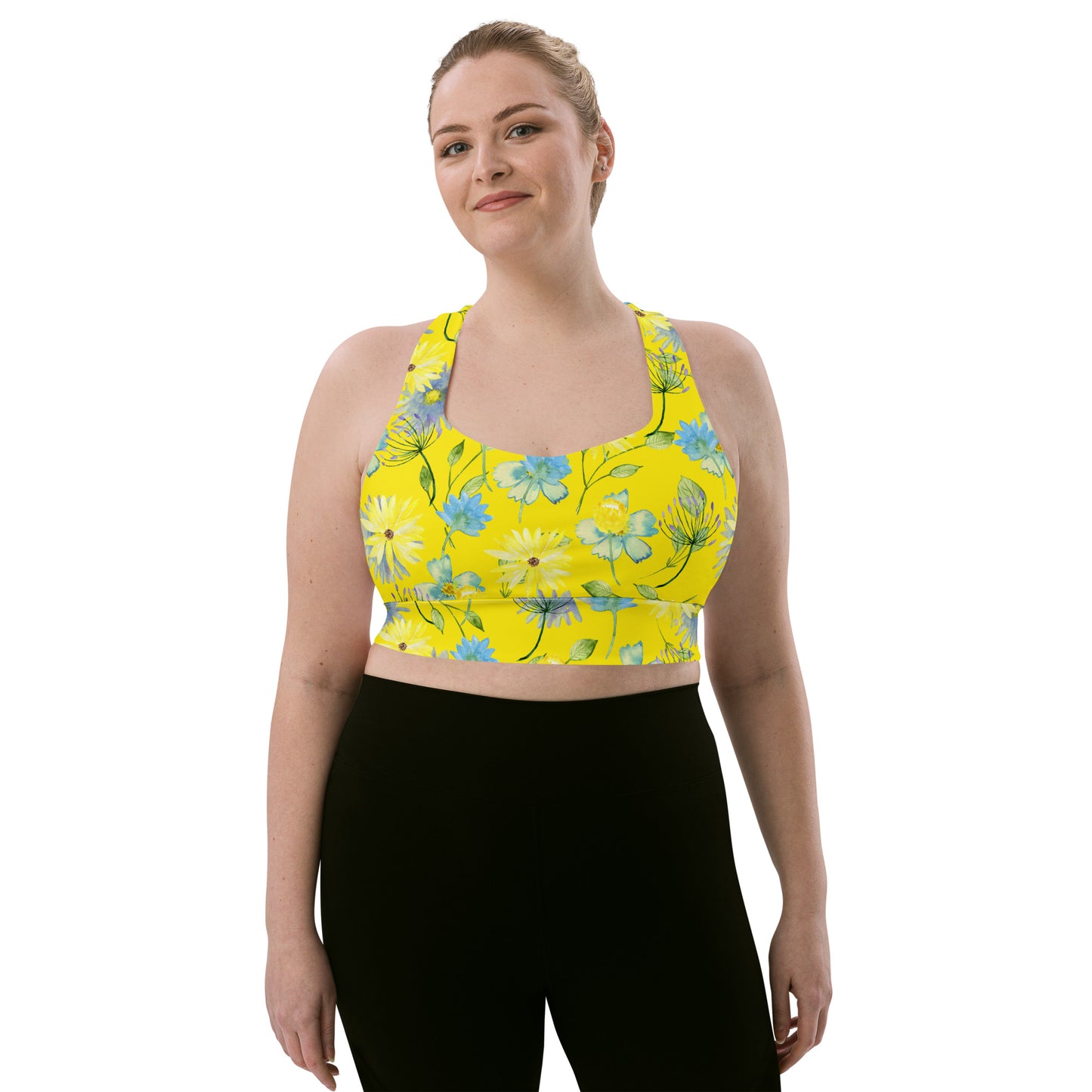 Longline sports bra- Summer Flowers Yellow