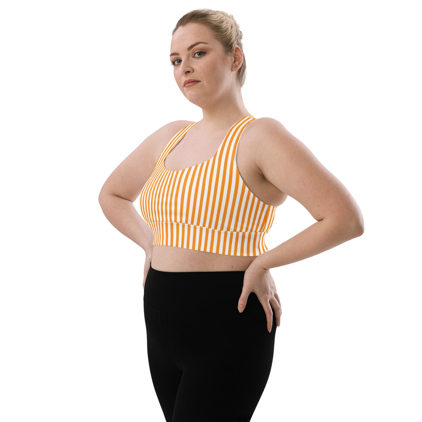 Longline sports bra- White and Orange Stripes