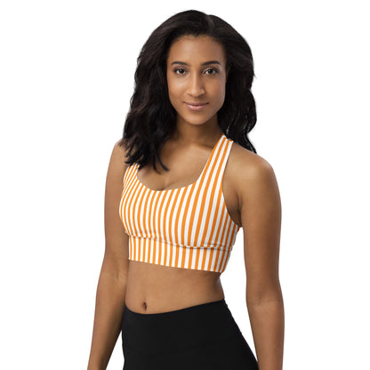 Longline sports bra- White and Orange Stripes