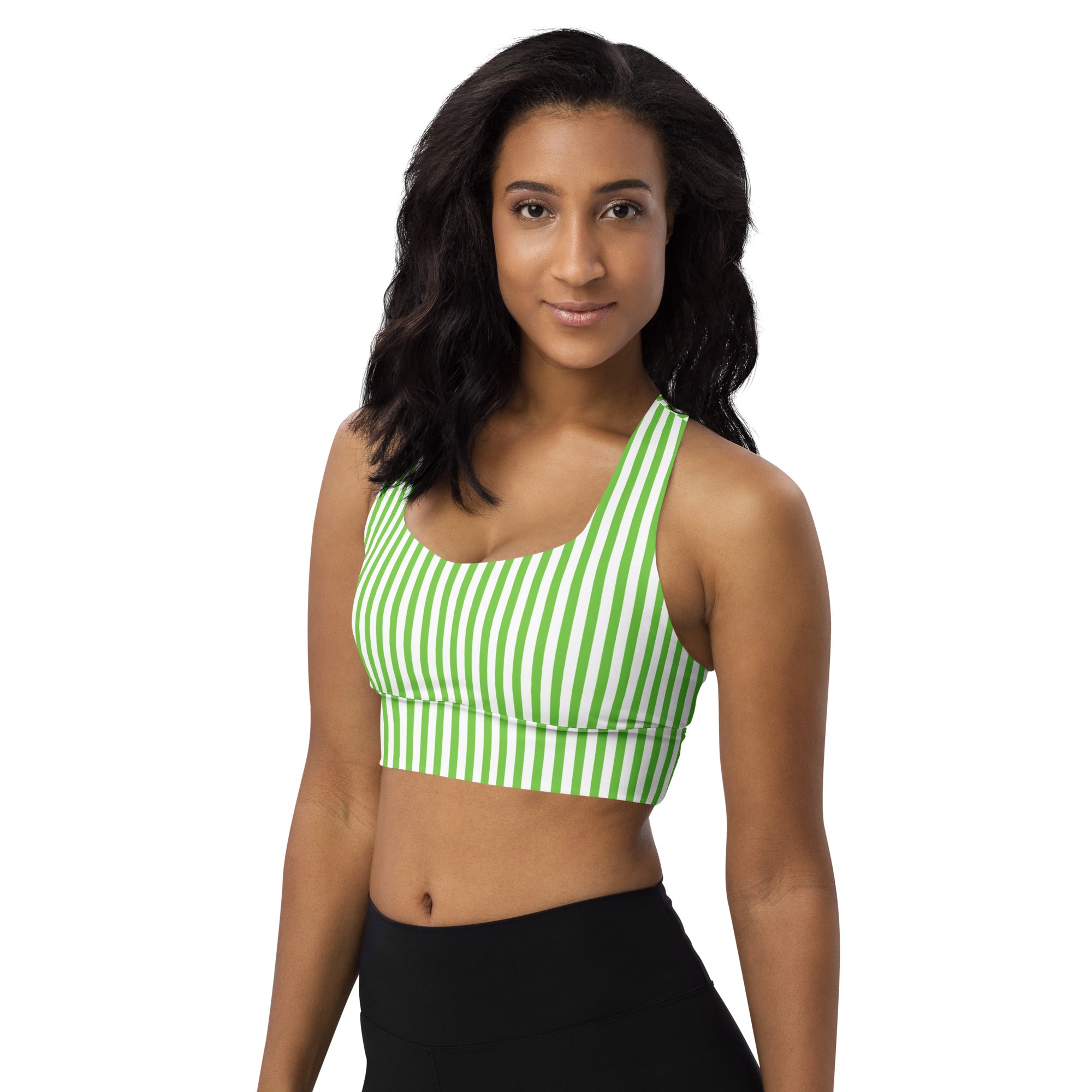 Longline sports bra- White and Green Stripes