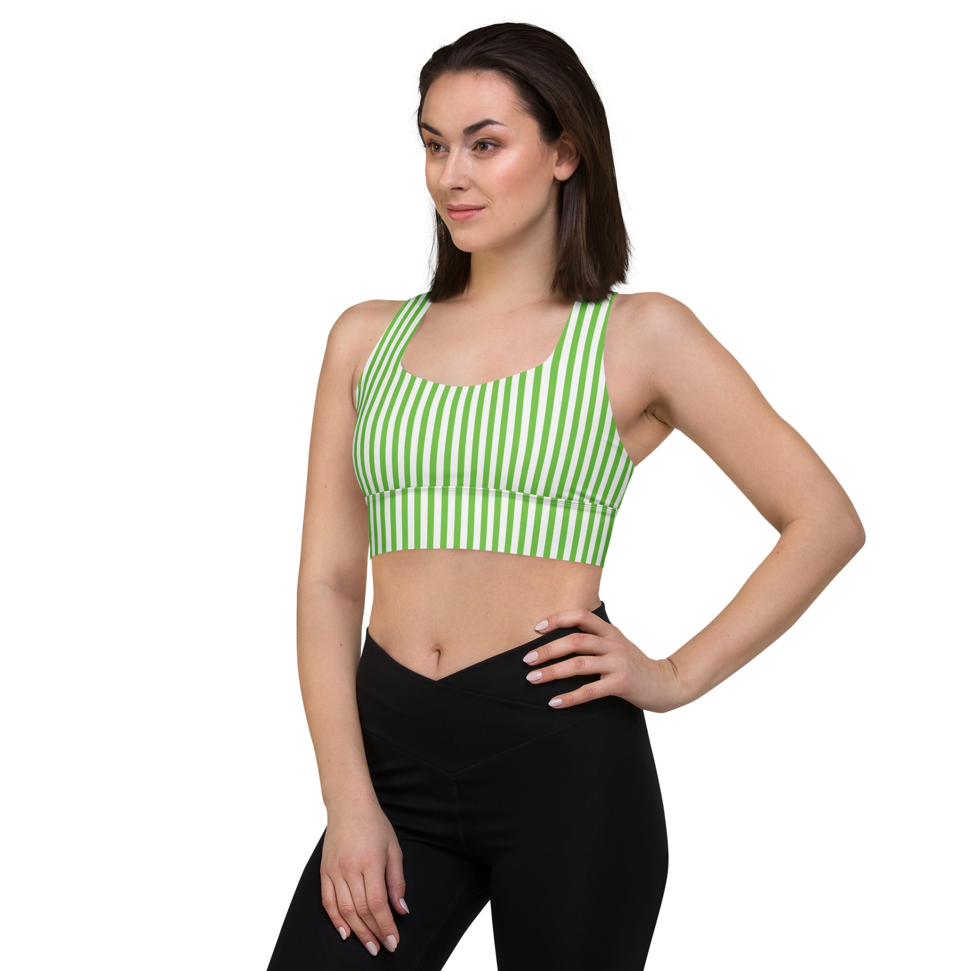 Longline sports bra- White and Green Stripes