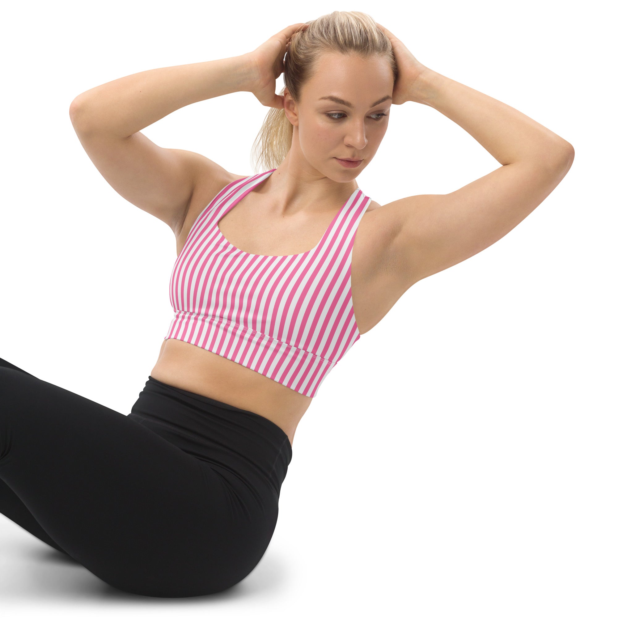 Longline sports bra- White and Pink Stripes