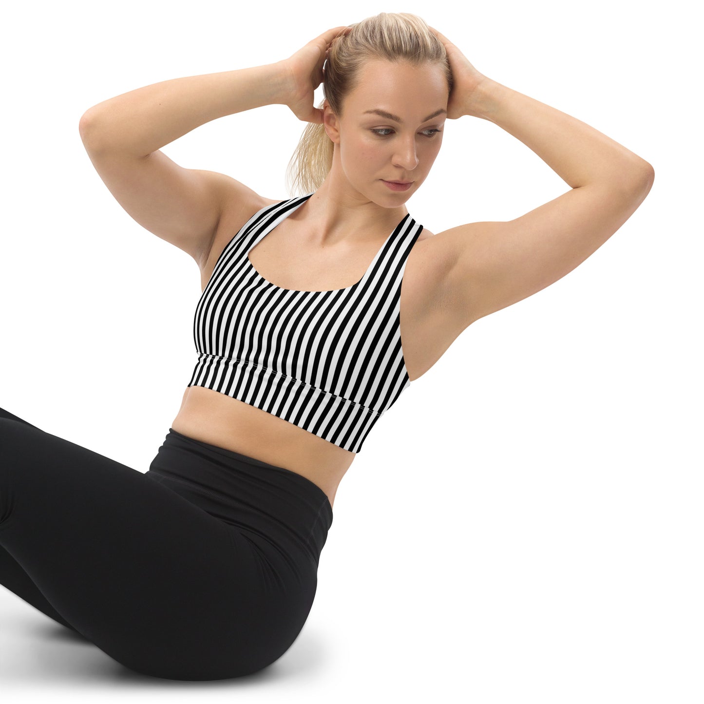Longline sports bra- Black and White Stripes