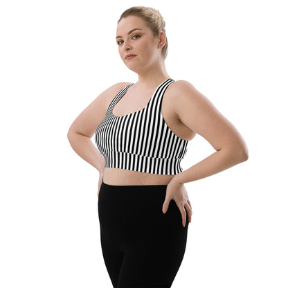 Longline sports bra- Black and White Stripes