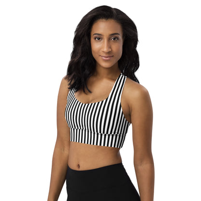 Longline sports bra- Black and White Stripes