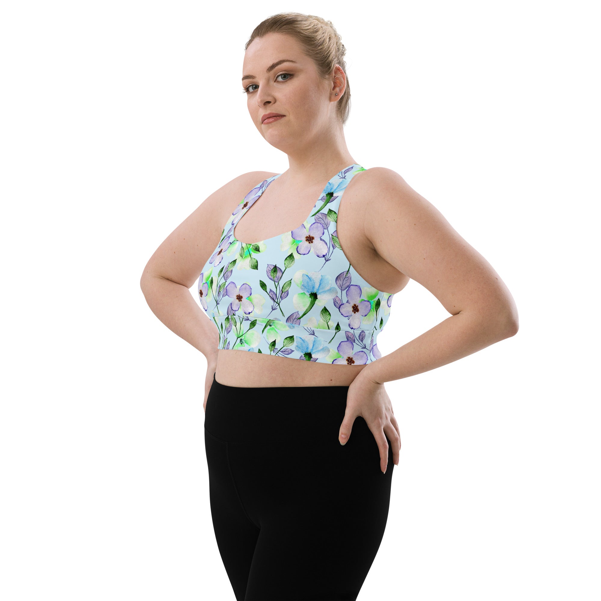 Longline sports bra- Summer Flowers Blue