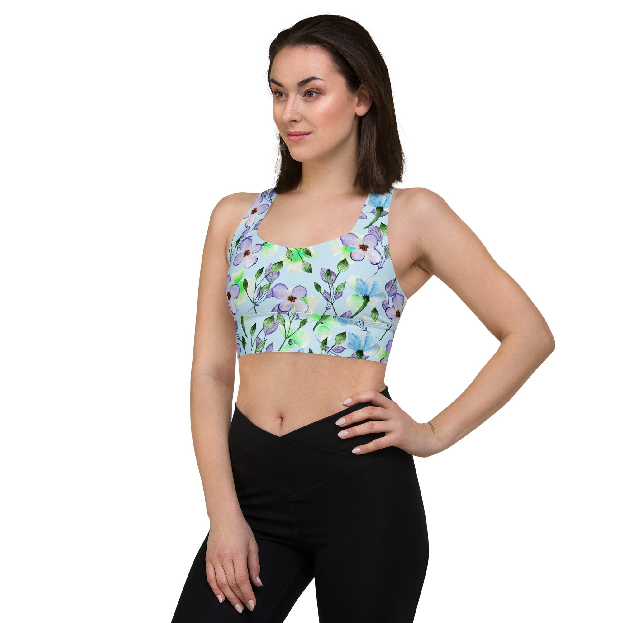 Longline sports bra- Summer Flowers Blue