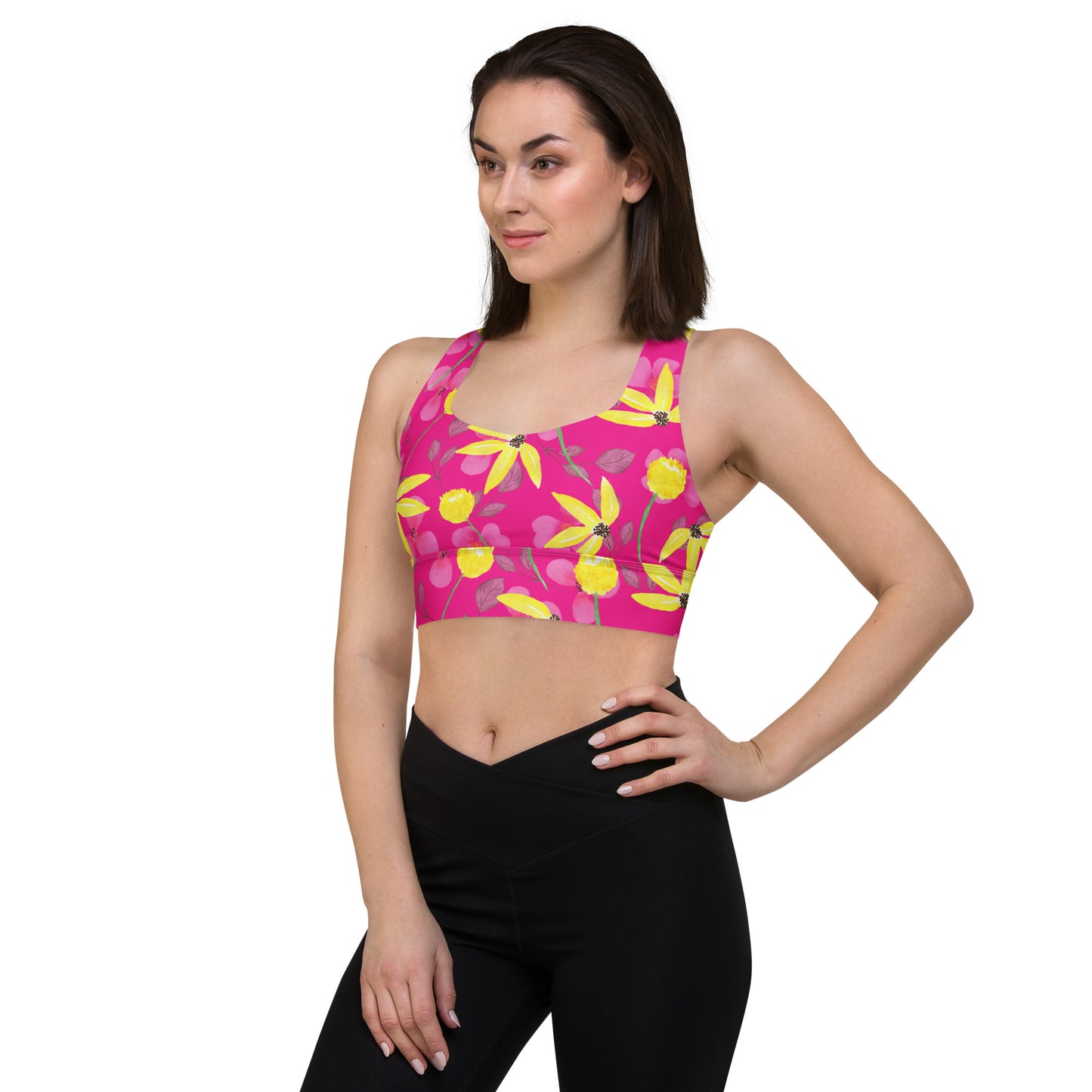 Longline sports bra- Summer Flowers Red