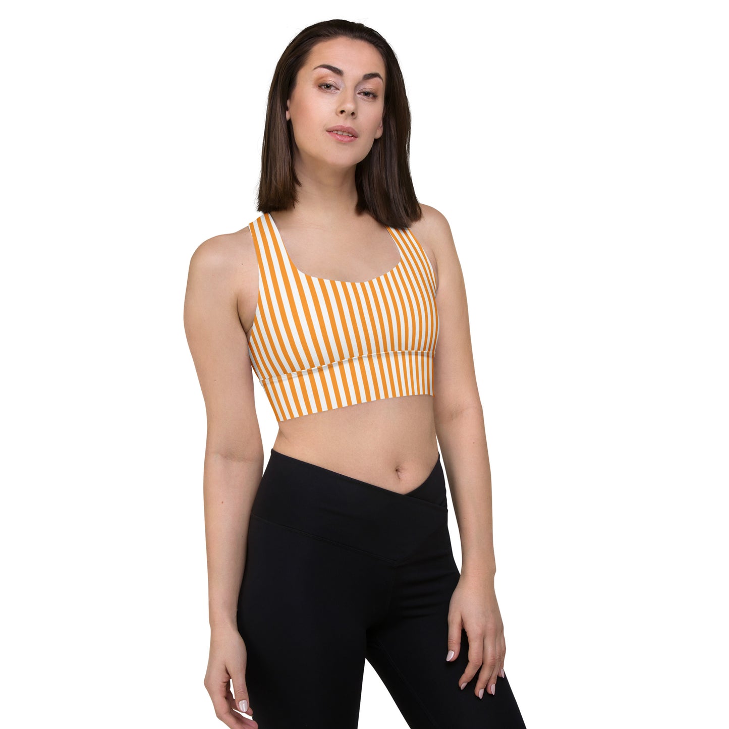 Longline sports bra- White and Orange Stripes