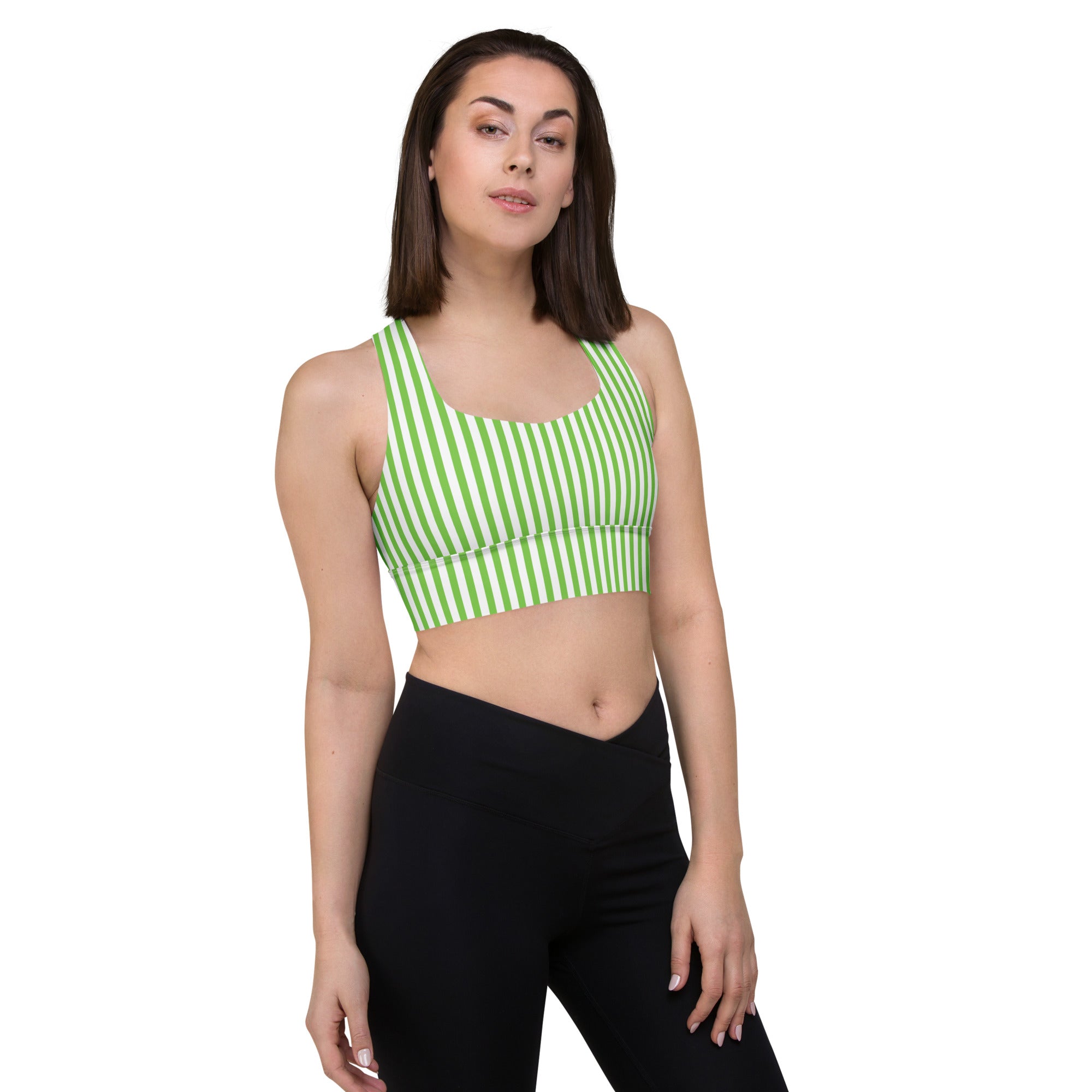 Longline sports bra- White and Green Stripes