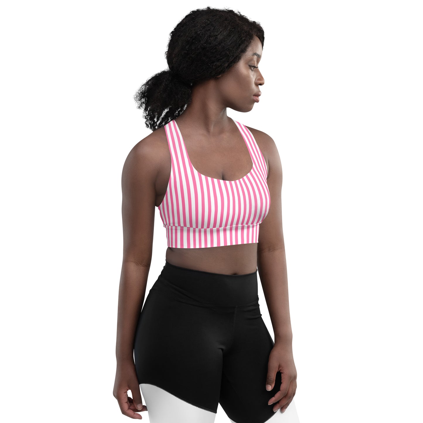 Longline sports bra- White and Pink Stripes