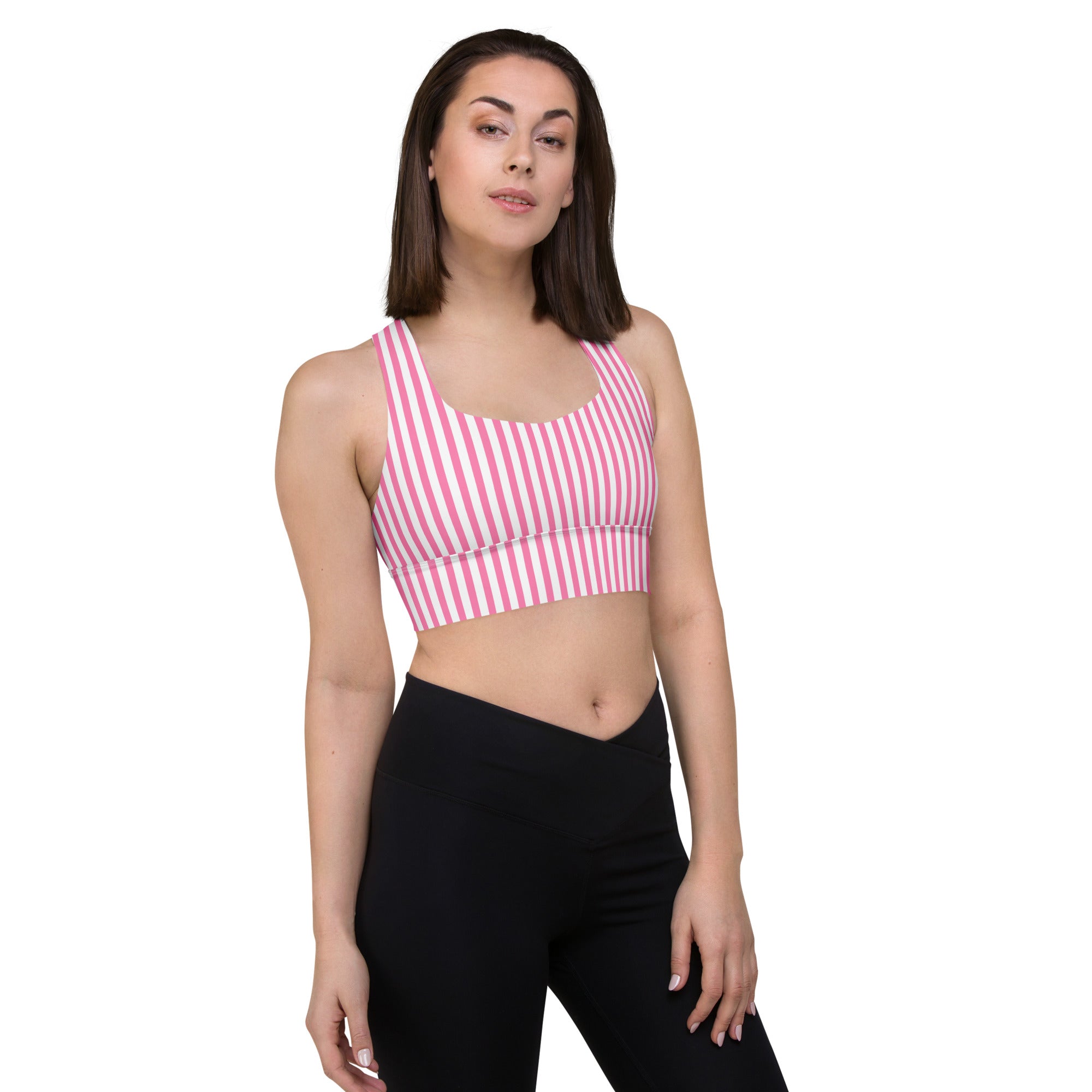 Longline sports bra- White and Pink Stripes