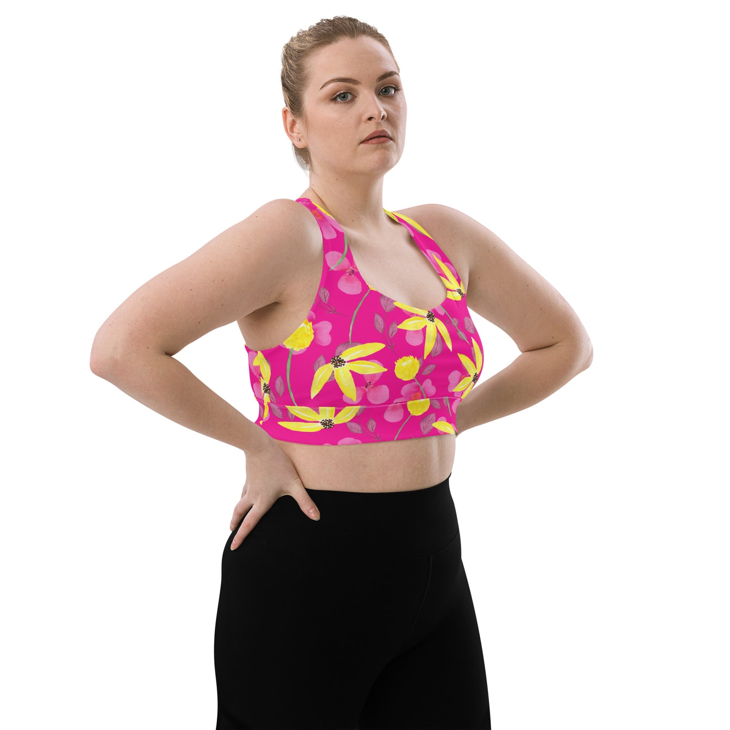 Longline sports bra- Summer Flowers Red