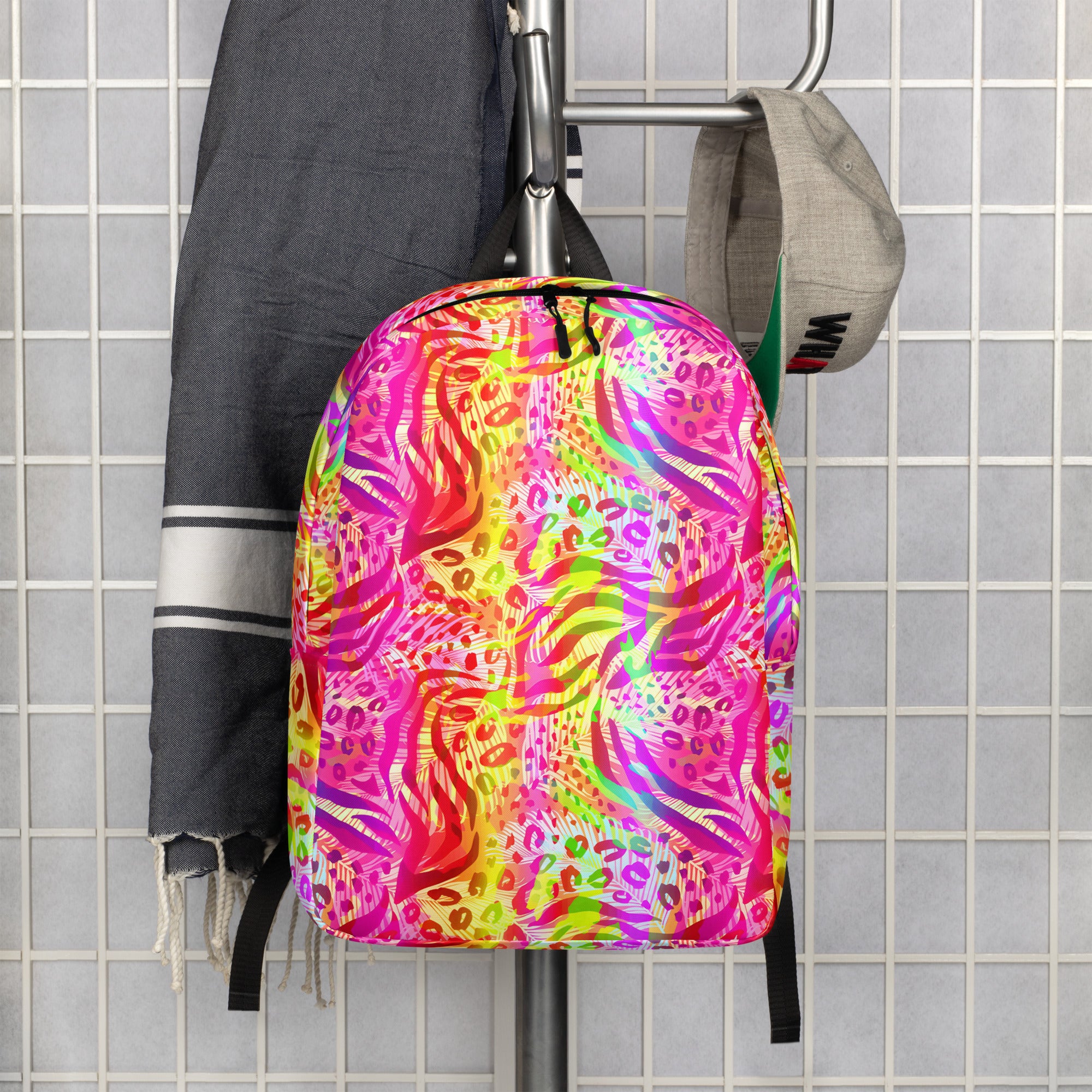 Minimalist Backpack- Animal print summer Yellow,Red with Pink