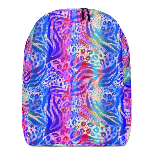 Minimalist Backpack- Animal print summer Blue,Pink with Yellow