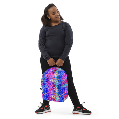 Minimalist Backpack- Animal print summer Blue,Pink with Yellow