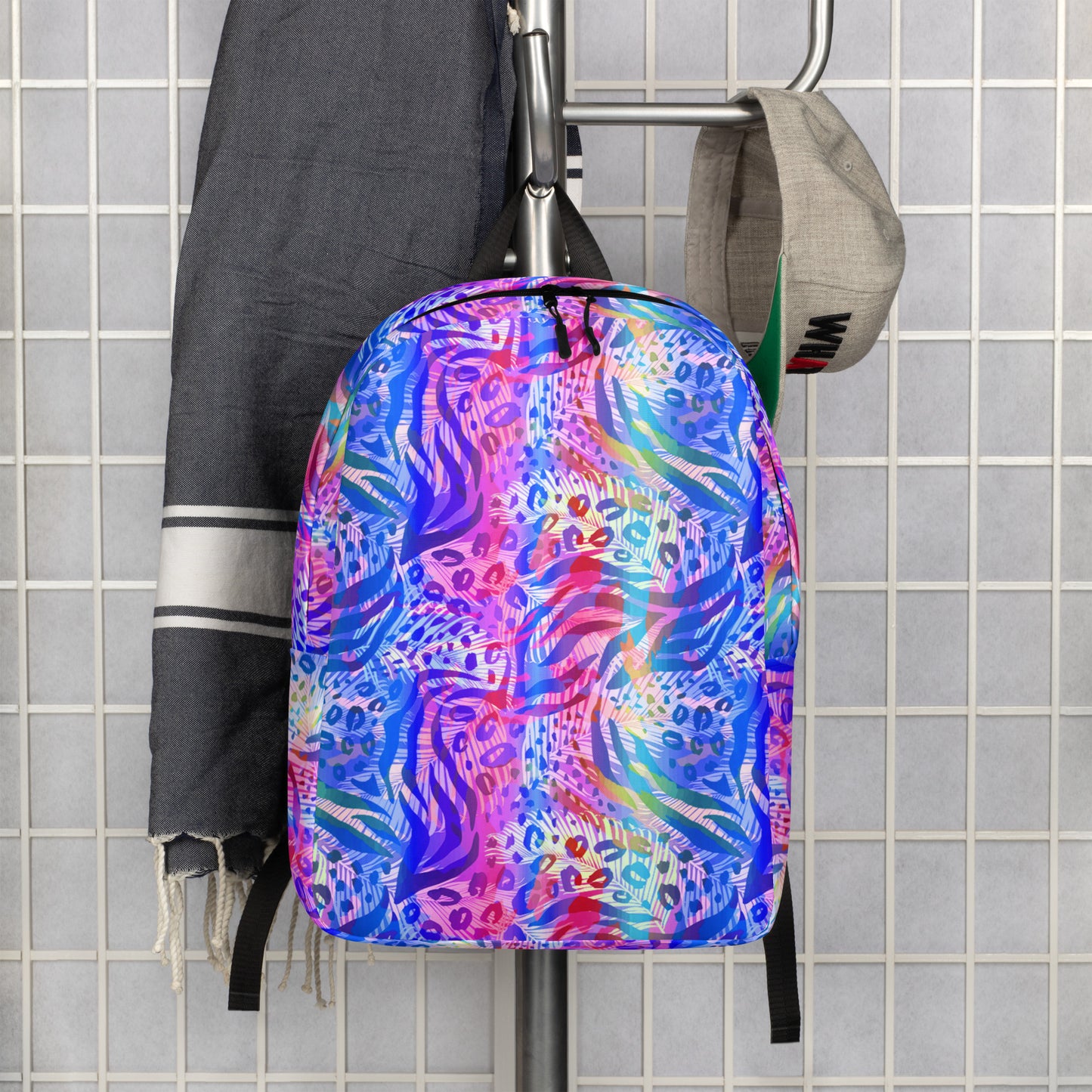Minimalist Backpack- Animal print summer Blue,Pink with Yellow