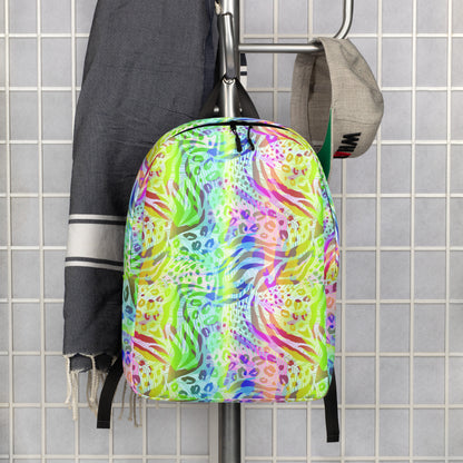 Minimalist Backpack- Animal print summer Green,Blue with Yellow