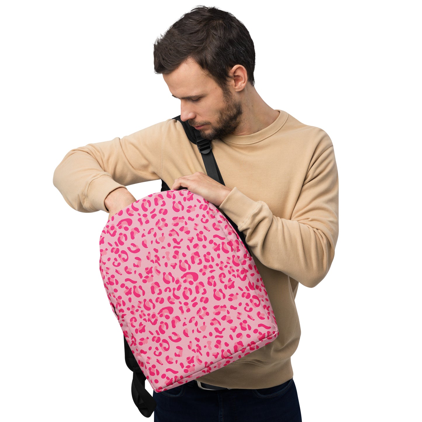 Minimalist Backpack- Leopard Print Light Light Pink