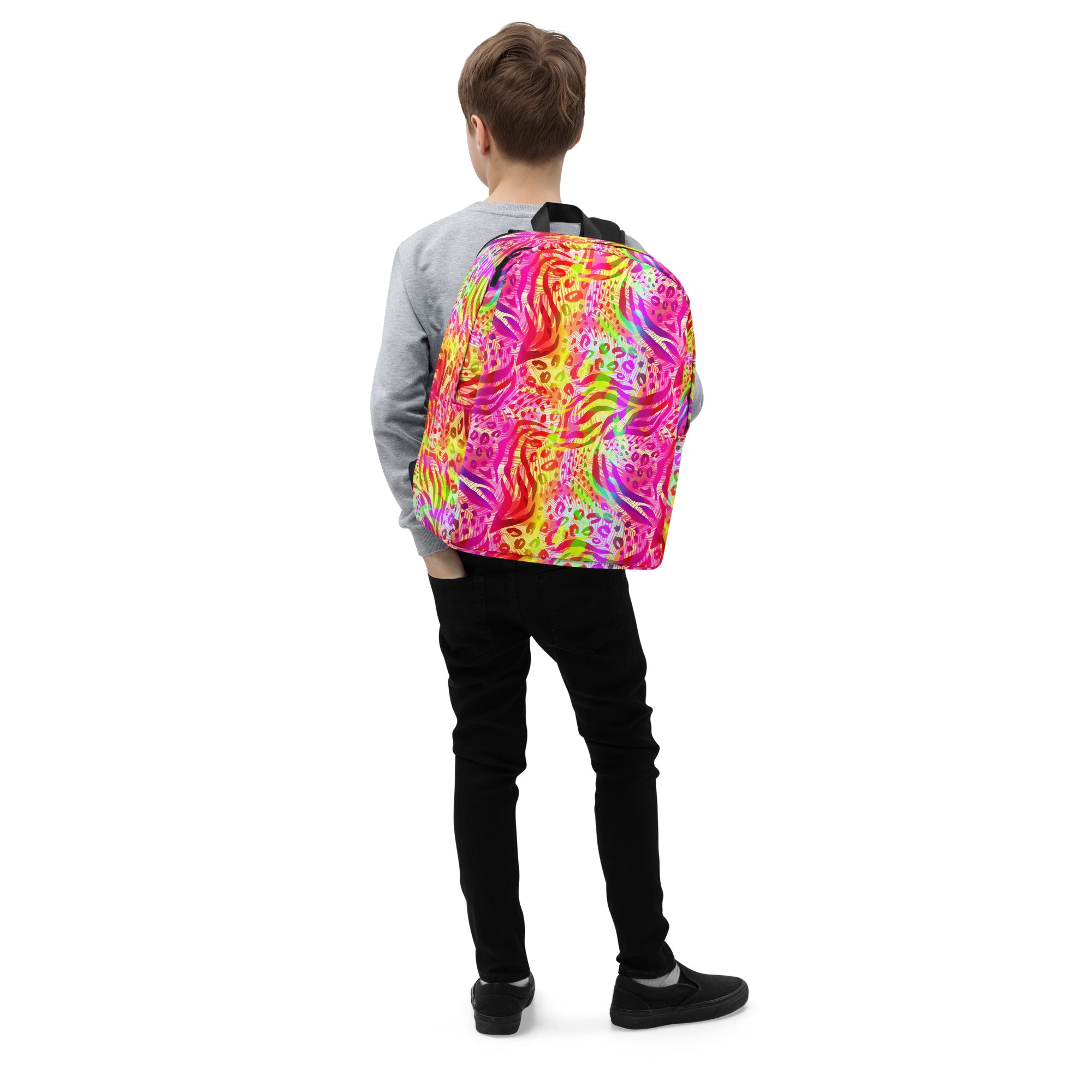 Minimalist Backpack- Animal print summer Yellow,Red with Pink