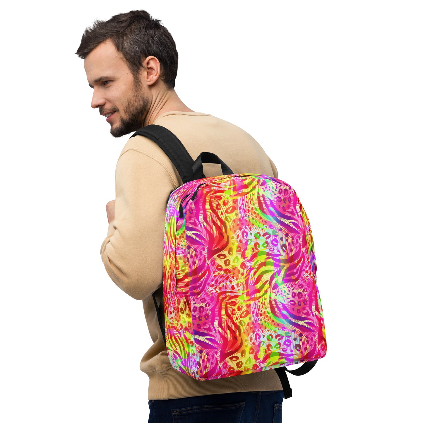 Minimalist Backpack- Animal print summer Yellow,Red with Pink