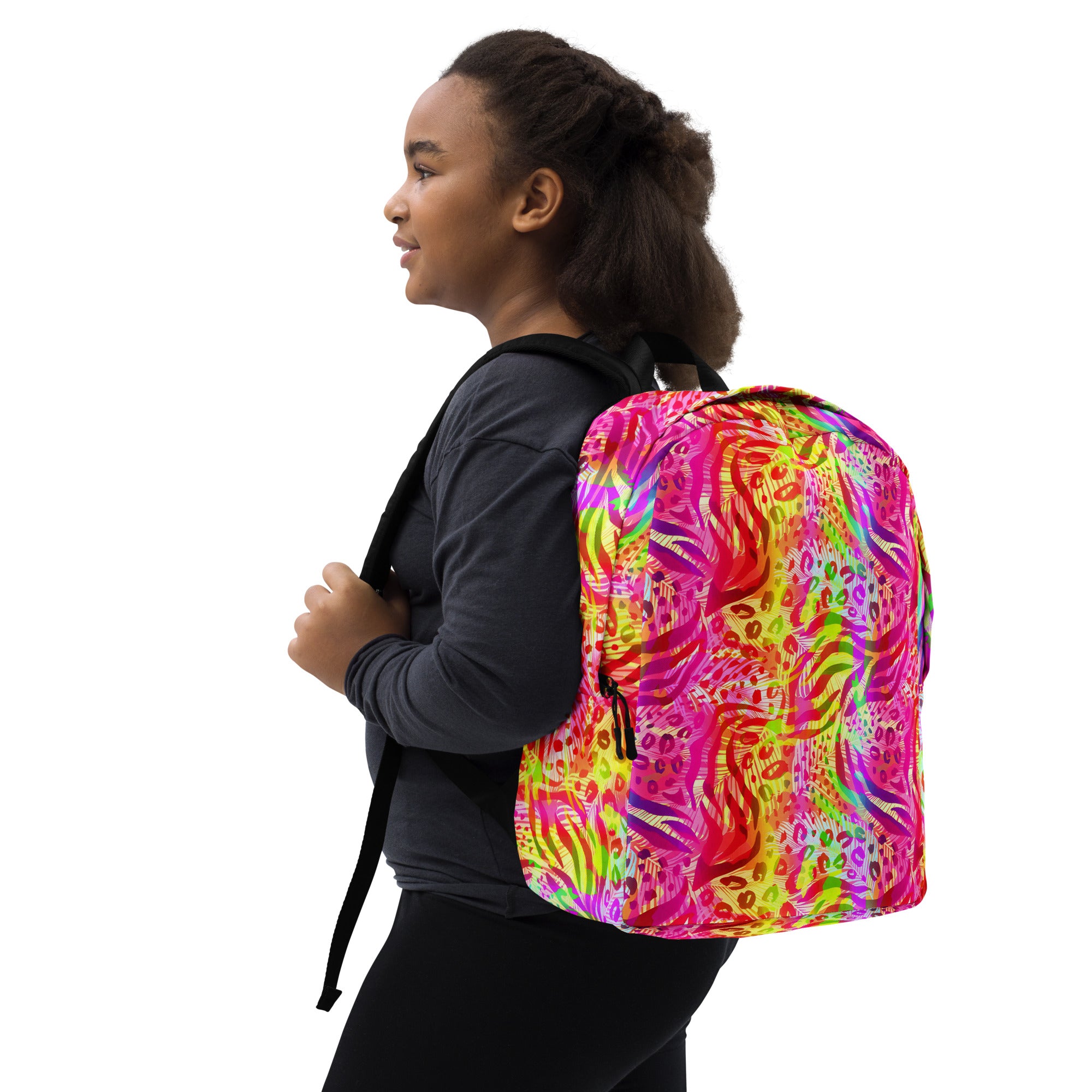 Minimalist Backpack- Animal print summer Yellow,Red with Pink