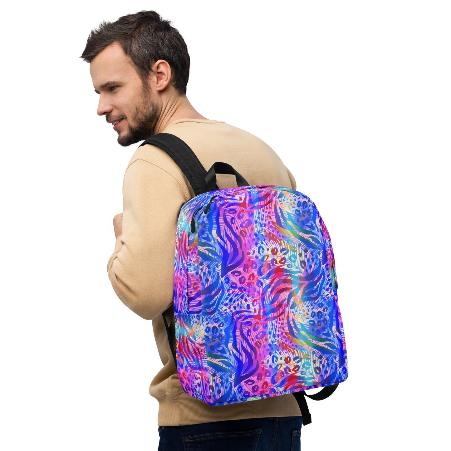 Minimalist Backpack- Animal print summer Blue,Pink with Yellow