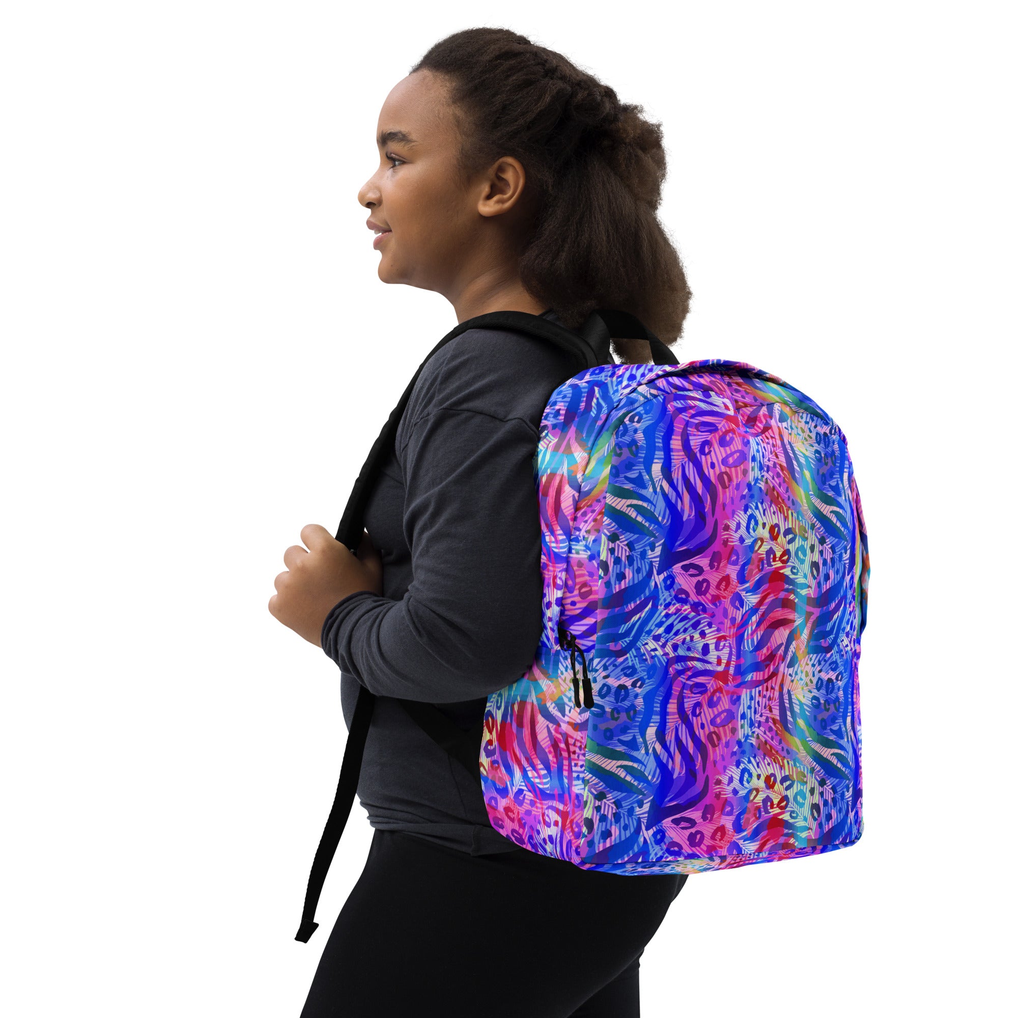 Minimalist Backpack- Animal print summer Blue,Pink with Yellow