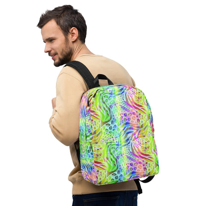 Minimalist Backpack- Animal print summer Green,Blue with Yellow
