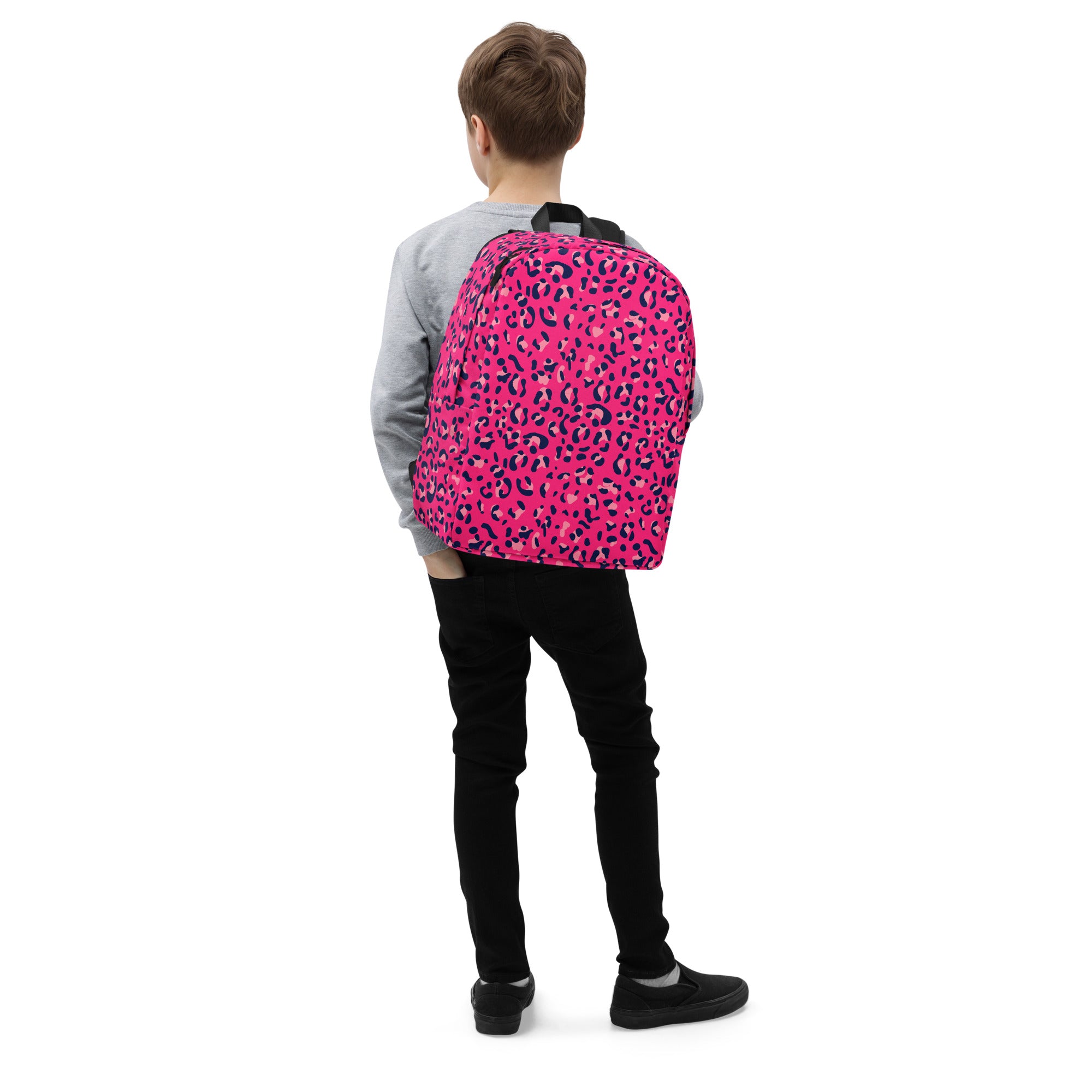 Minimalist Backpack- Leopard Print Dark Pink