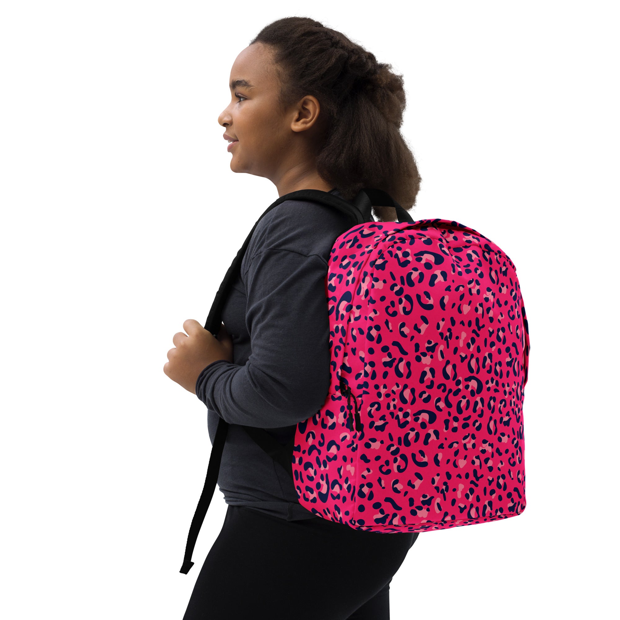 Minimalist Backpack- Leopard Print Dark Pink