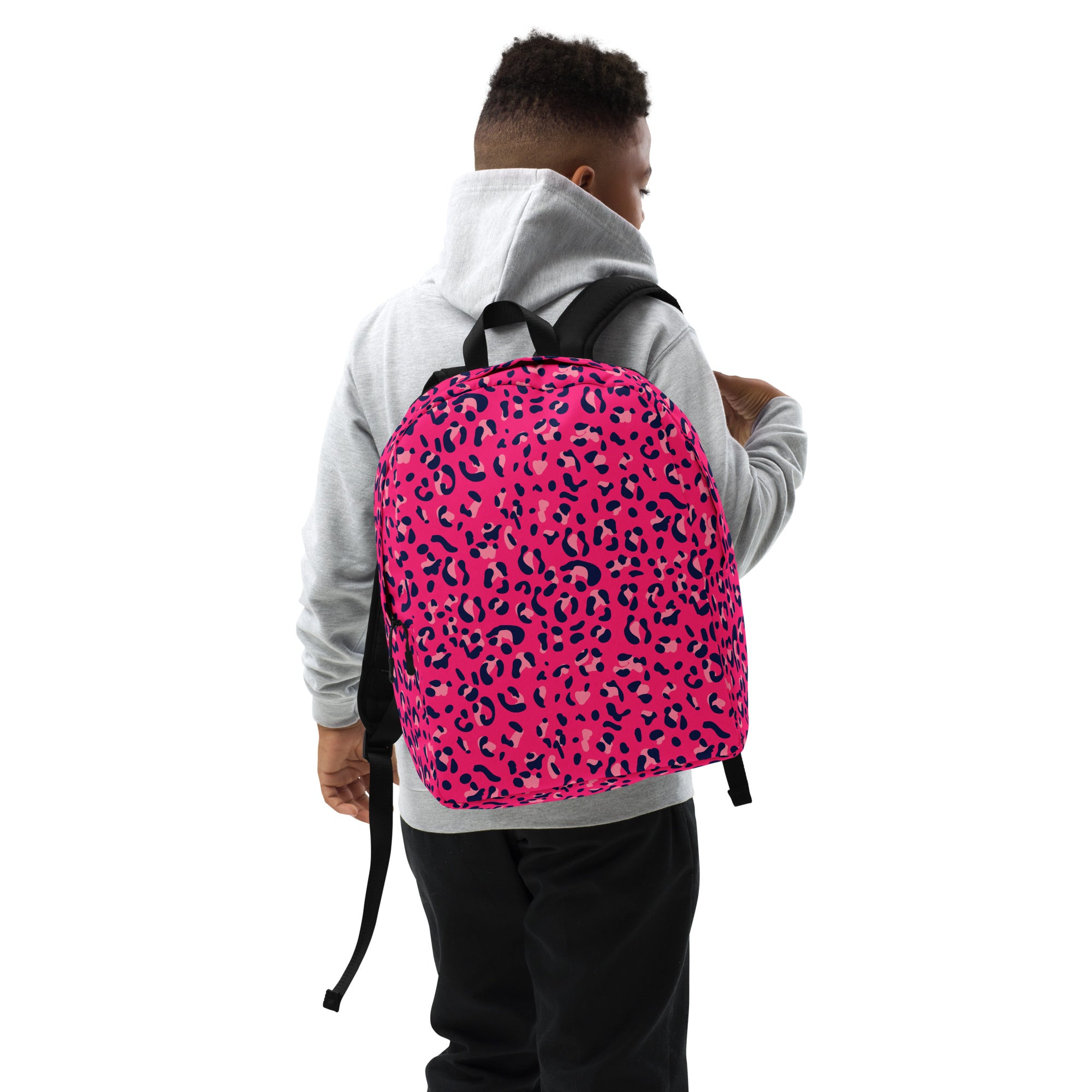 Minimalist Backpack- Leopard Print Dark Pink